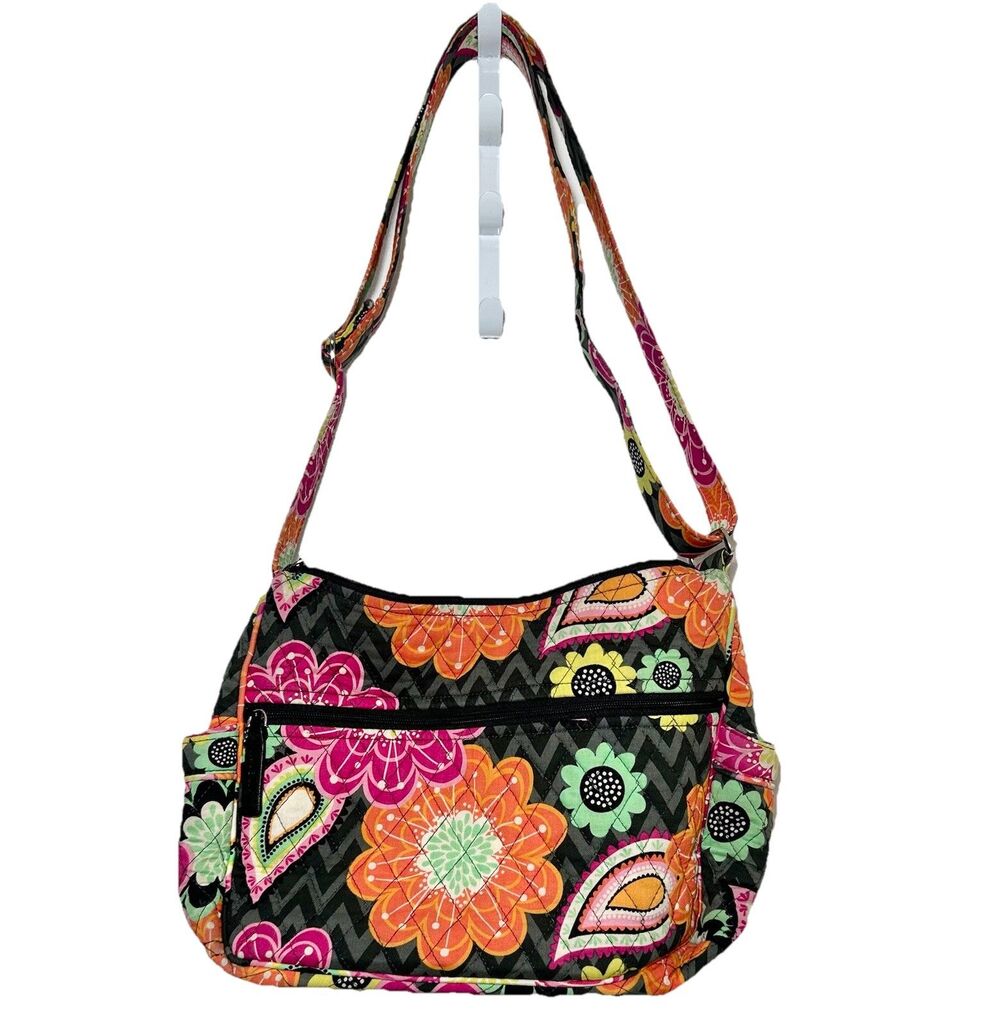 Vera Bradley Ziggy Zinnia Crossbody Bag Quilted Floral Cotton Purse Adjustable